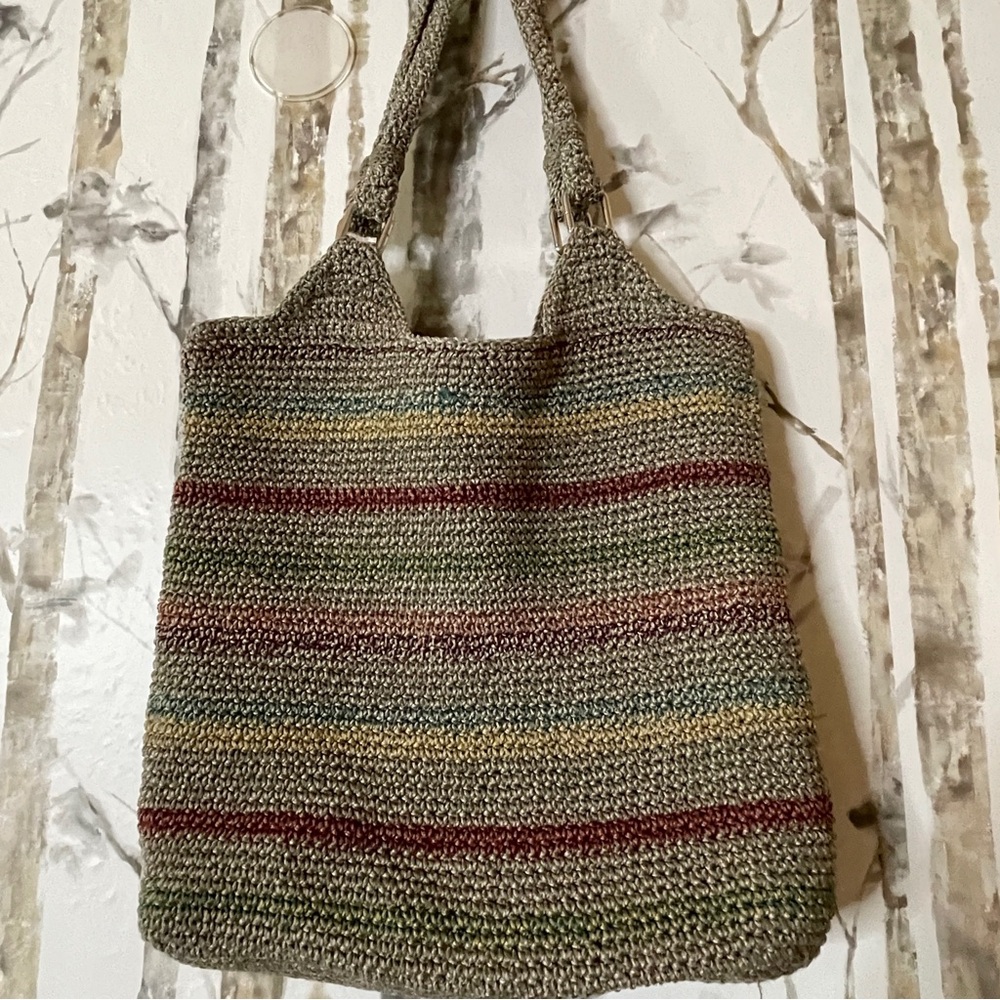 Sak Belle Tote Bag Multicolor Stripes Crochet Woven Gypsy Hobo Shoulder Bag - Picture 5 of 8